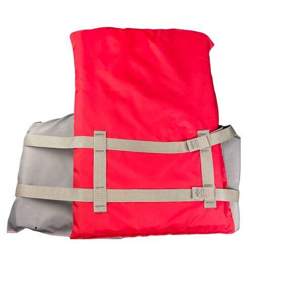 Adult Universal Size Vest Fits Chest Size 30" to 52" Life Jacket, Red/Gray, New - Picture 2 of 4